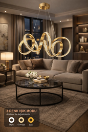 Parmas Lüks Cristalya Serisi Orjinal Gold Kaplamalı 3 Renk Ledli Sarkıt Ledli Avize Modern Led Avize-Çap 50 cm