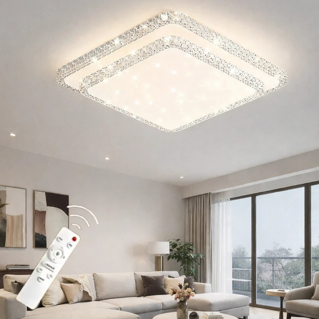 Havana Cristalya Serisi 60'Lık 2 Katlı Kare Uzaktan Kumandalı Dimmerli 3 Renk Ledli Plafonyer Ledli Avize Çap 60 cm