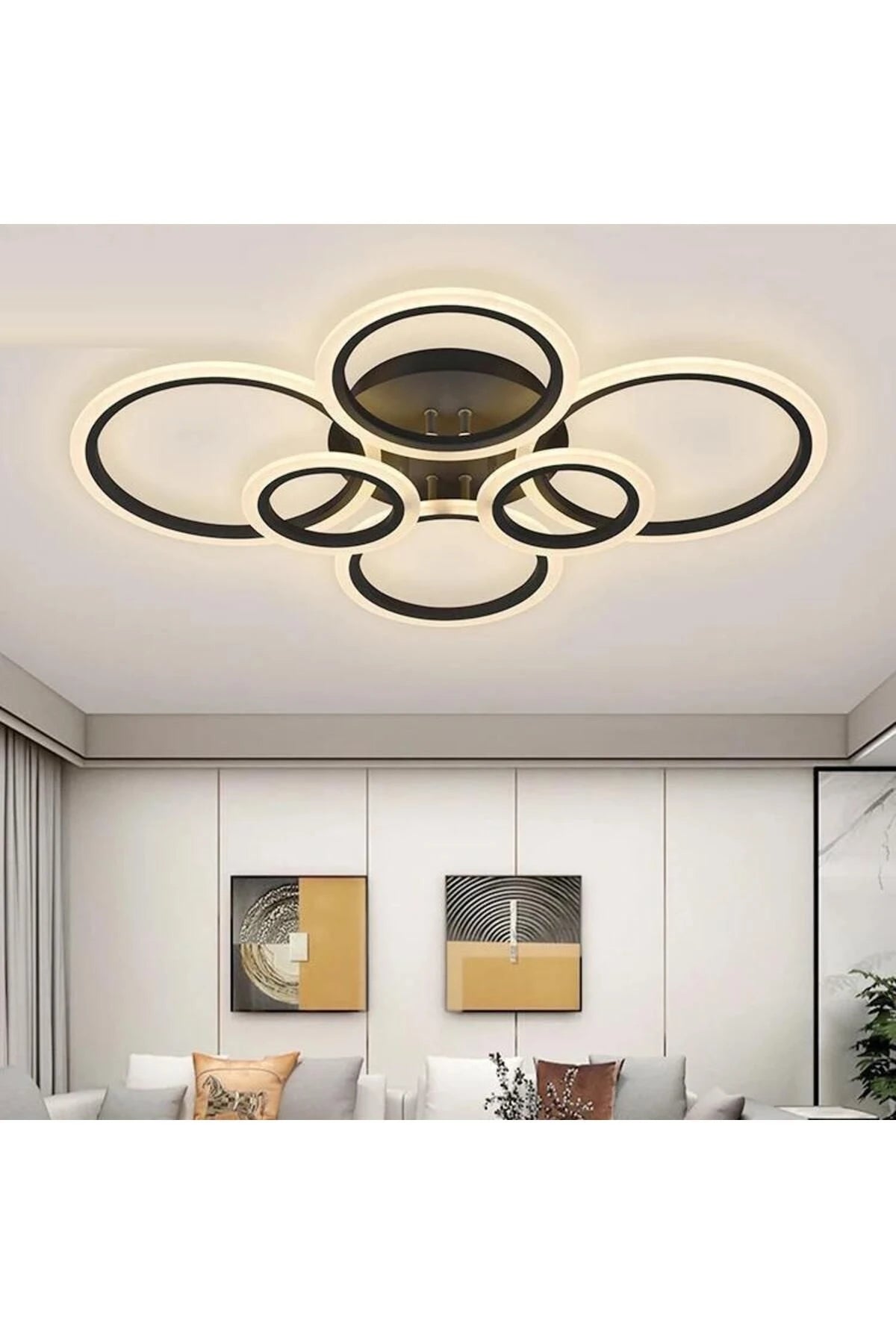 MS38005-6 Modern 3 Renk Ledli Mimari Tasarım Siyah Plafonyer Lüks  6'LI Ledli Avize