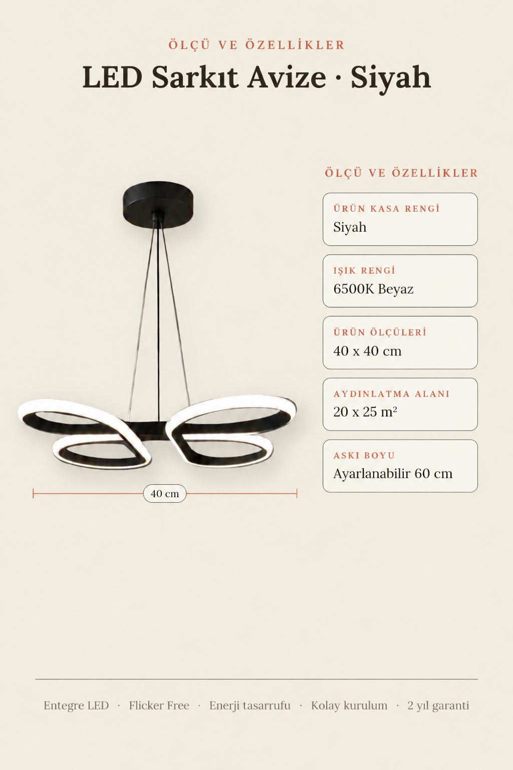 Bohem Siyah Beyaz Ledli Sarkıt Modern Led Avize