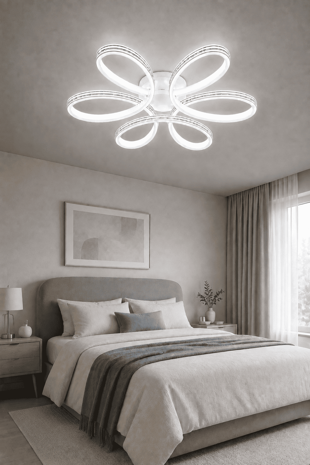 Lupinella Beyaz Krom Çizgili 3 Renk 60 cm Led Avize