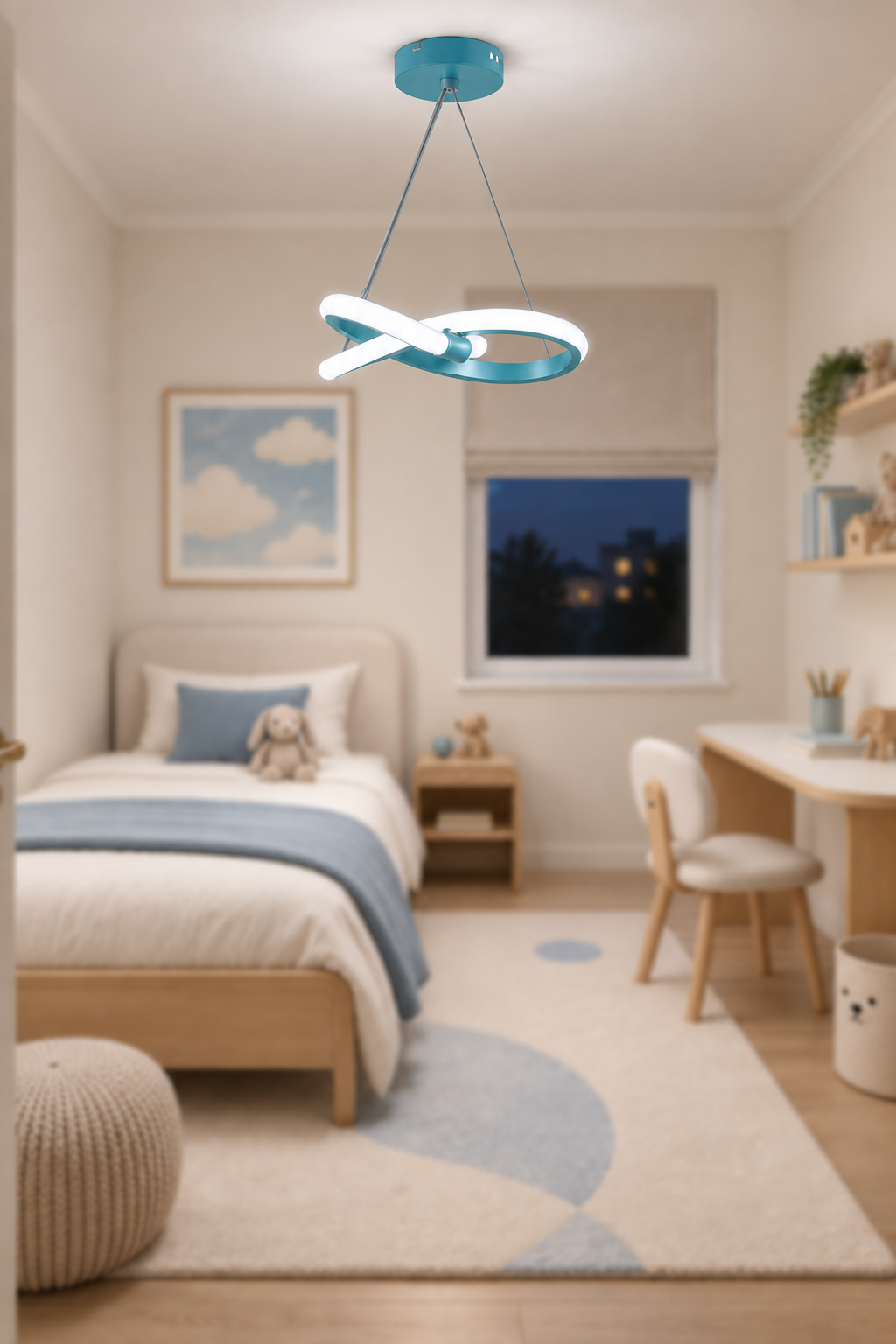Bonna Modern Tekli Mavi Sarkıt Led Beyaz Işık Power Ledli Salon Mutfak Oda Hol Ledli Avize