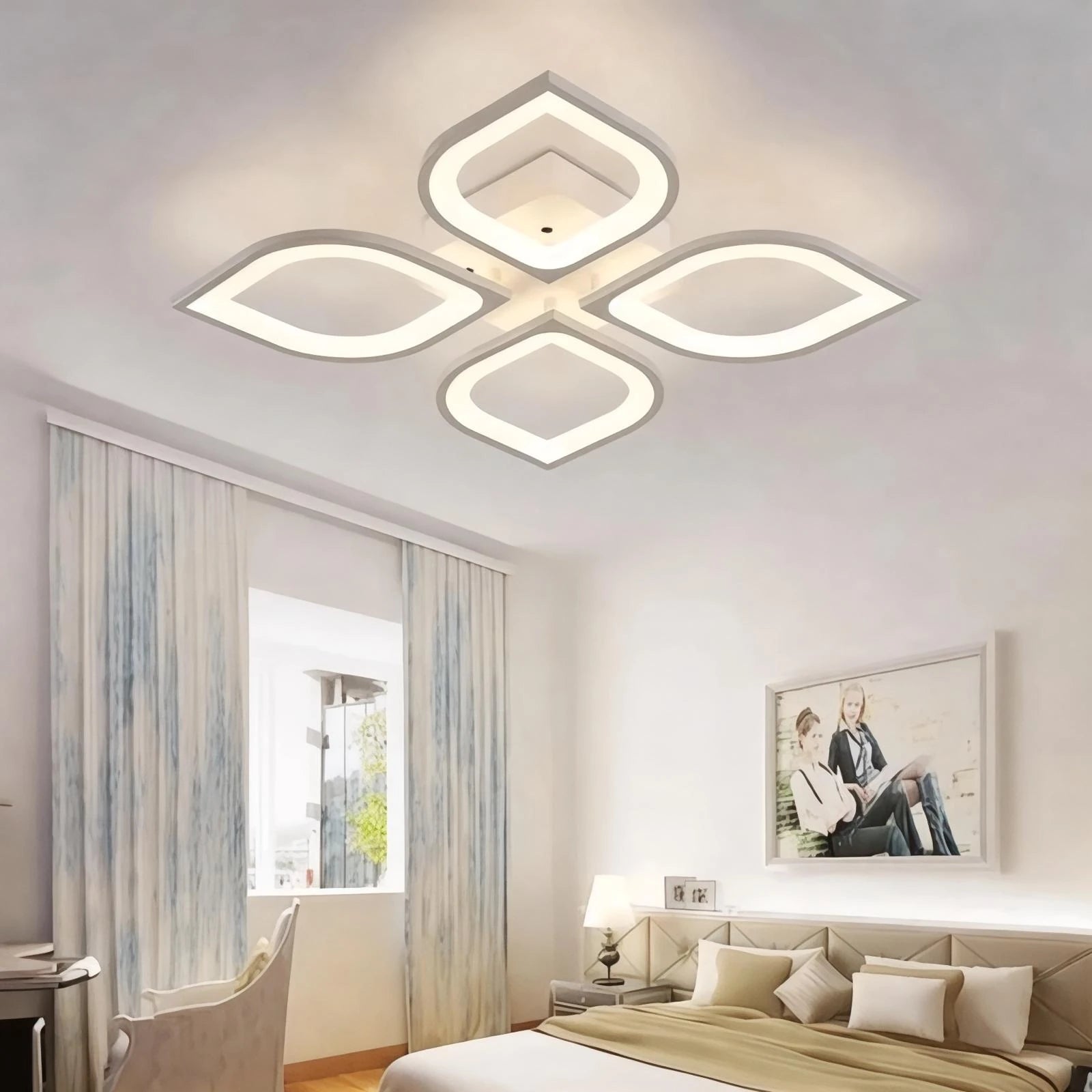 MS53005-4Modern 3 Renk Ledli   Plafonyer Lüks Modern Beyaz 4'lü Ledli Avize