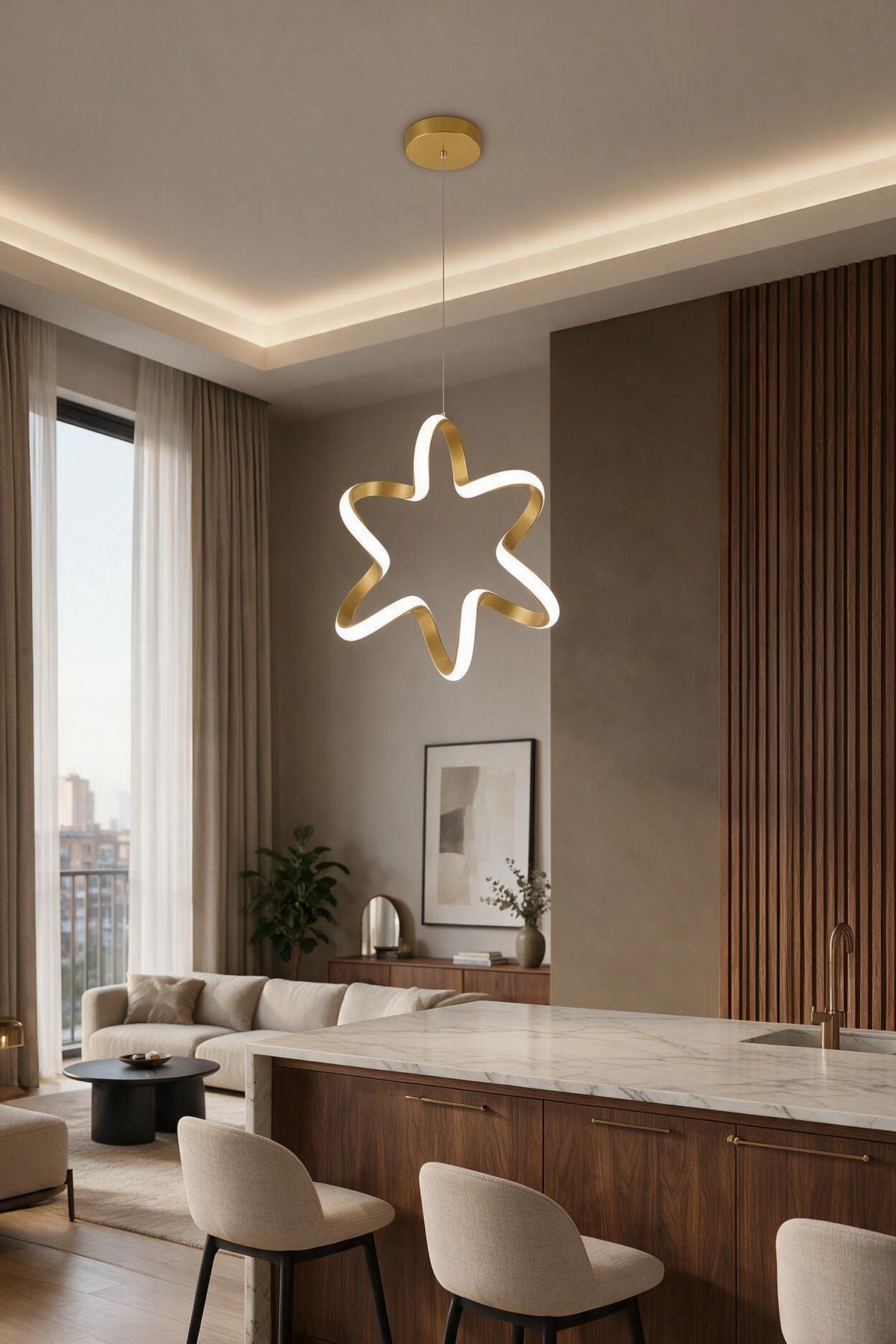 Yıldız Eskitme Tekli Sarkıt Led Beyaz Işık Ultra Ledli Salon Mutfak Oda Hol Ledli Avize
