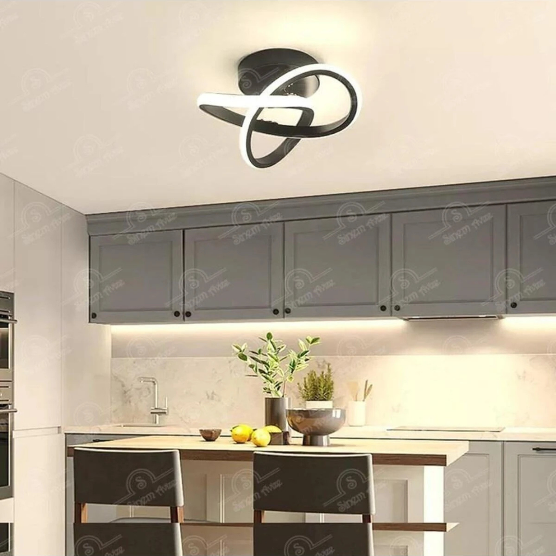 Elagans Siyah Modern Ultra Power Beyaz Ledli Plafonyer Tekli Ledli Avize