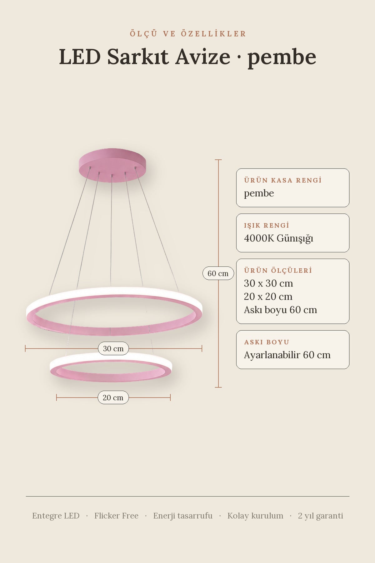 Robin 2 'li Pembe Sarkıt Günışığı Ledli Modern Led Avize