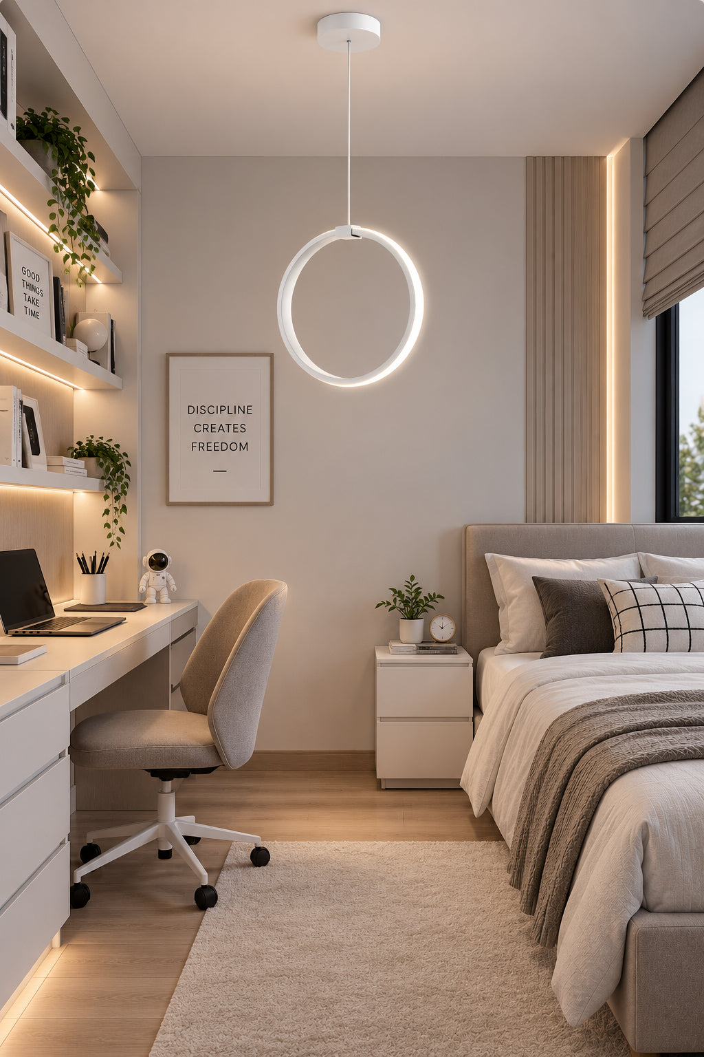 Rings Beyaz Tekli Sarkıt Led Beyaz Işık Ultra Ledli Salon Mutfak Oda Hol Ledli Avize