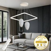 Venna Beyaz Krom Uzaktan Kumandalı 3 Renk Ledli Lüks Modern Sarkık Kare 2'Li Ledli Avize-Çap 45 cm