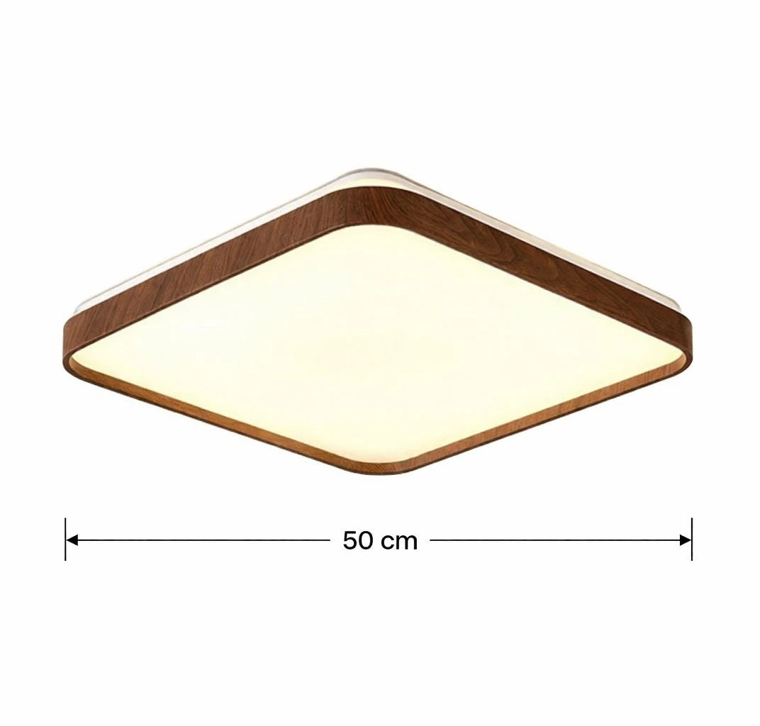 Teos 50'lik Koyu Ceviz Ahşap Desenli Uzaktan Kumandalı Plafonyer 3 Renk Ledli Avize Çap - 50 cm