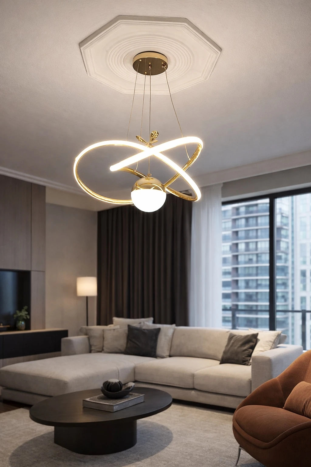 Adore Gold Kaplama 3 Renk Ledli Modern Özel Tasarım Sarkıt Ledli Avize