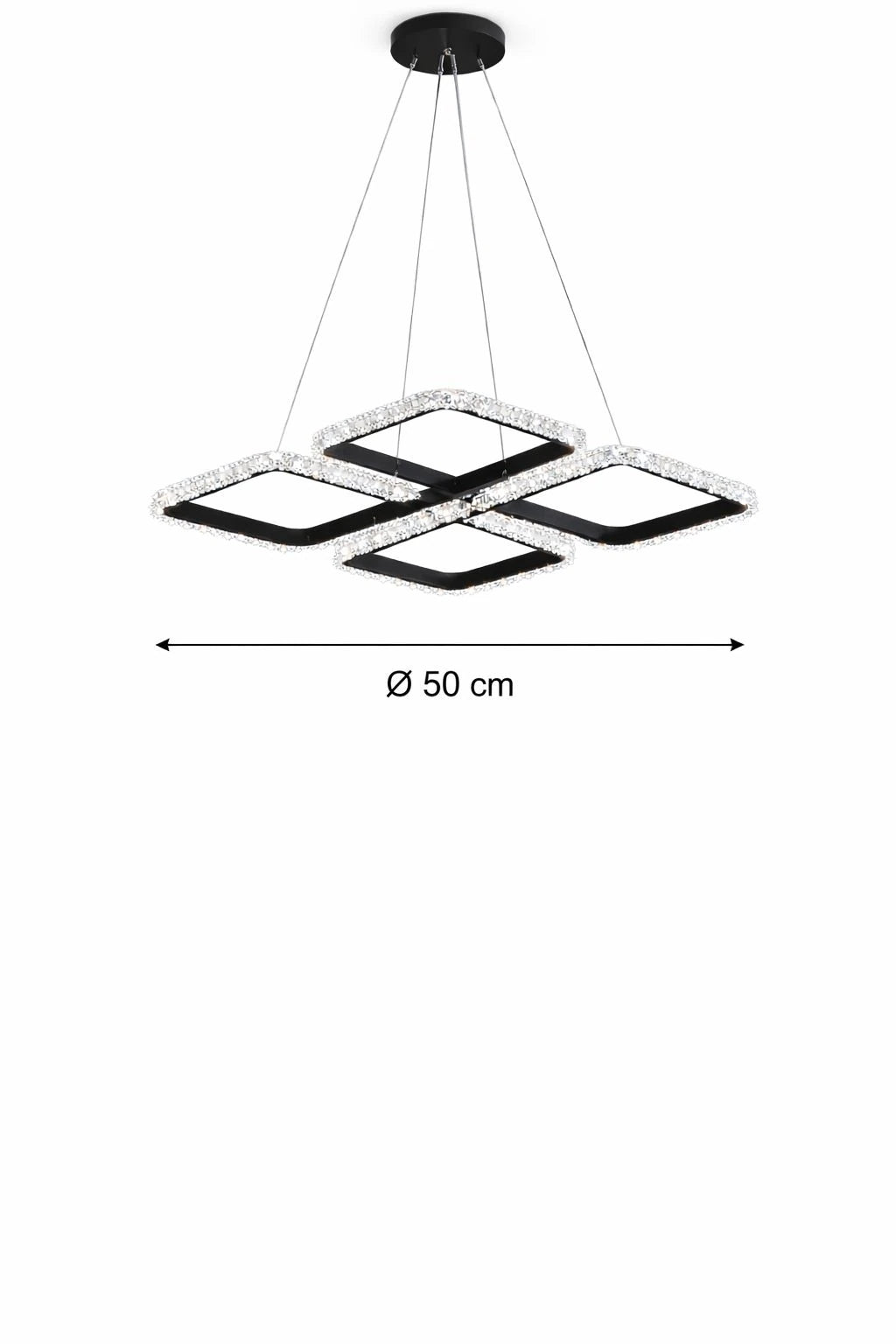 Neva Cristalya Serisi Siyah 3 Renk Ledli Sarkık Ledli Avize Modern Led Avize-Çap 50 cm