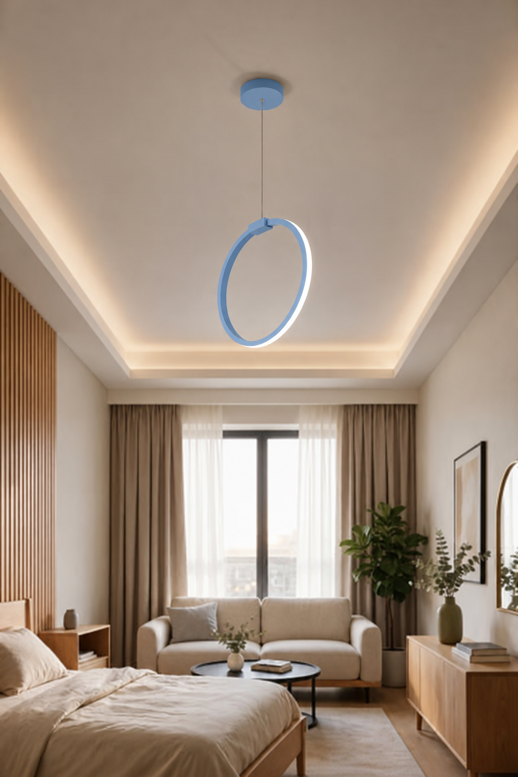 Rings Mavi Tekli Sarkıt Led Beyaz Işık Ultra Ledli Salon Mutfak Oda Hol Ledli Avize