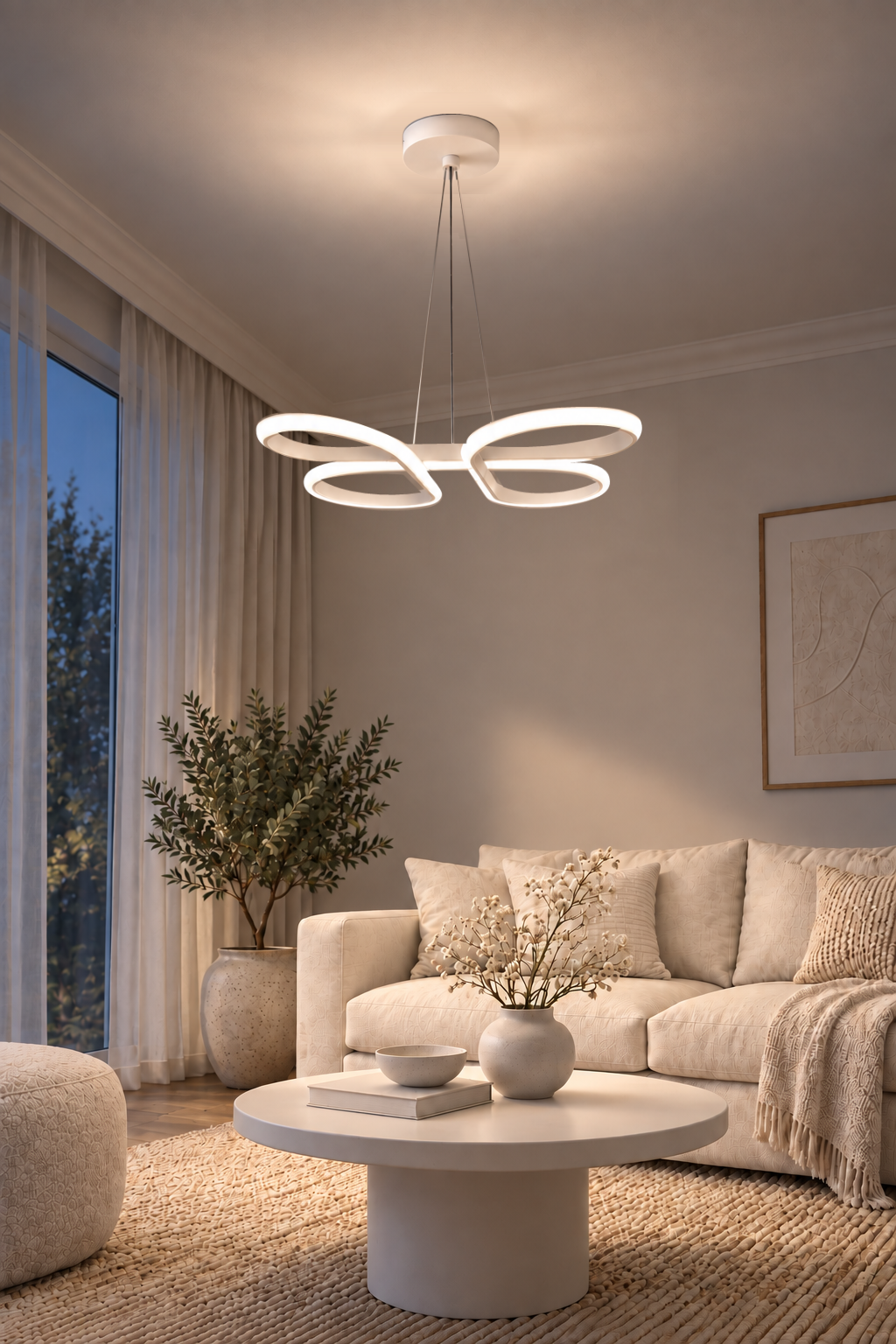 Bohem Beyaz Sarkık 3 Renk Ledli Avize Modern Led Avize