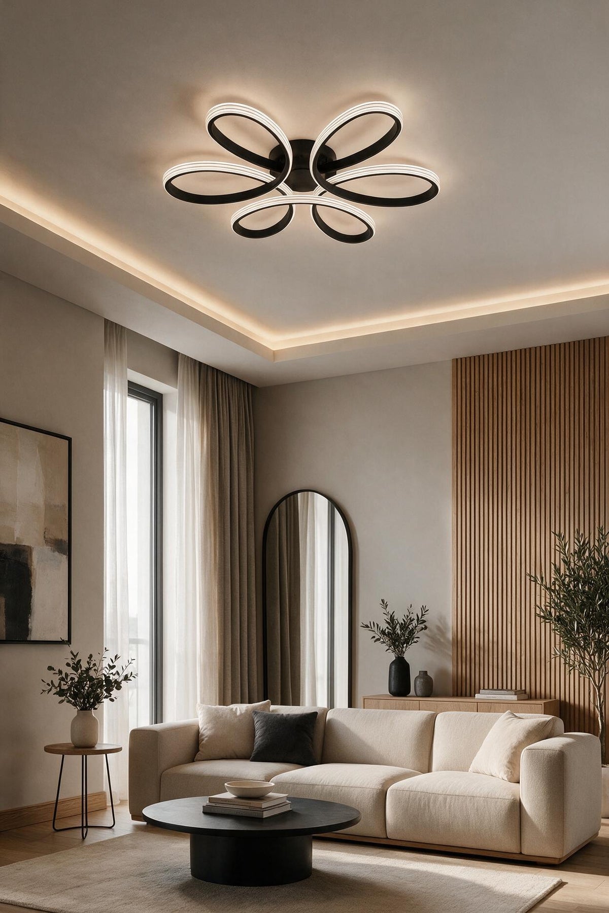 Lupinella Siyah Krom Çizgili 3 Renk 60 cm Led Avize