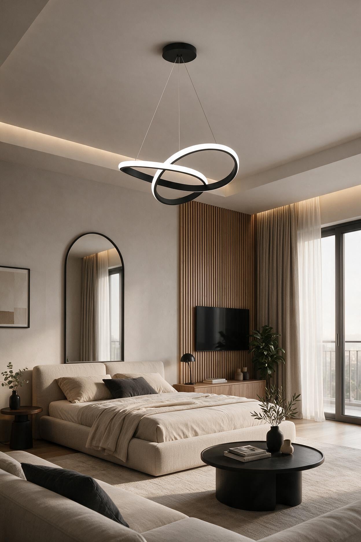 Venedik Siyah Ultra Power Beyaz Ledli Avize Sarkık Modern Led Avize