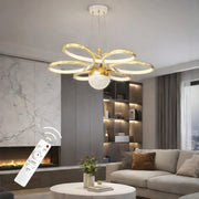 Luxury Gold Beyaz Özel Tasarım Gold Çizgi Detaylı Uzaktan Kumandalı Dimmerli Gece Modlu 3 Renk Ledli Avize - Çap 60 cm