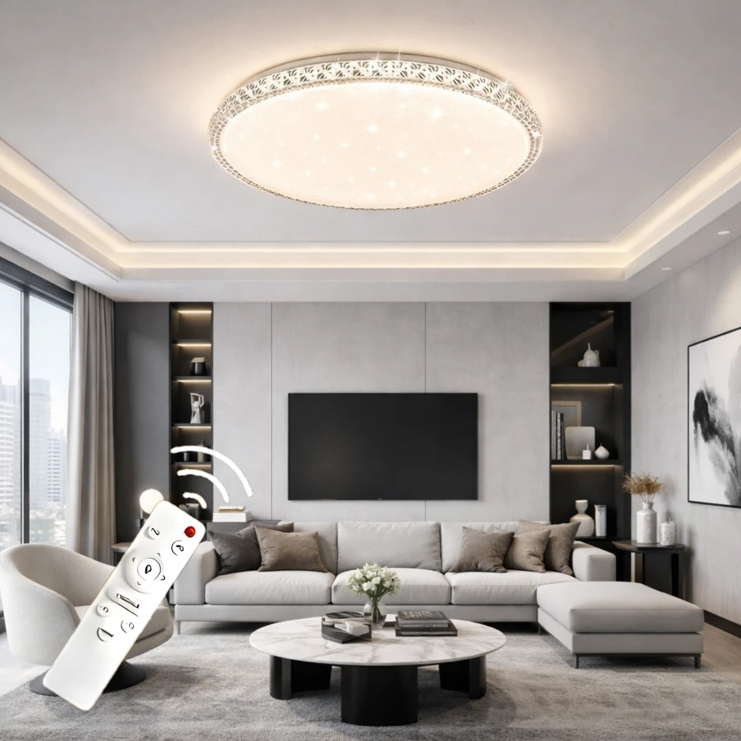 Bonita Cristalya Serisi 60'Lık Yuvarlak  Uzaktan Kumandalı Dimmerli  3 Renk Ledli Plafonyer Ledli Avize Çap 60 cm