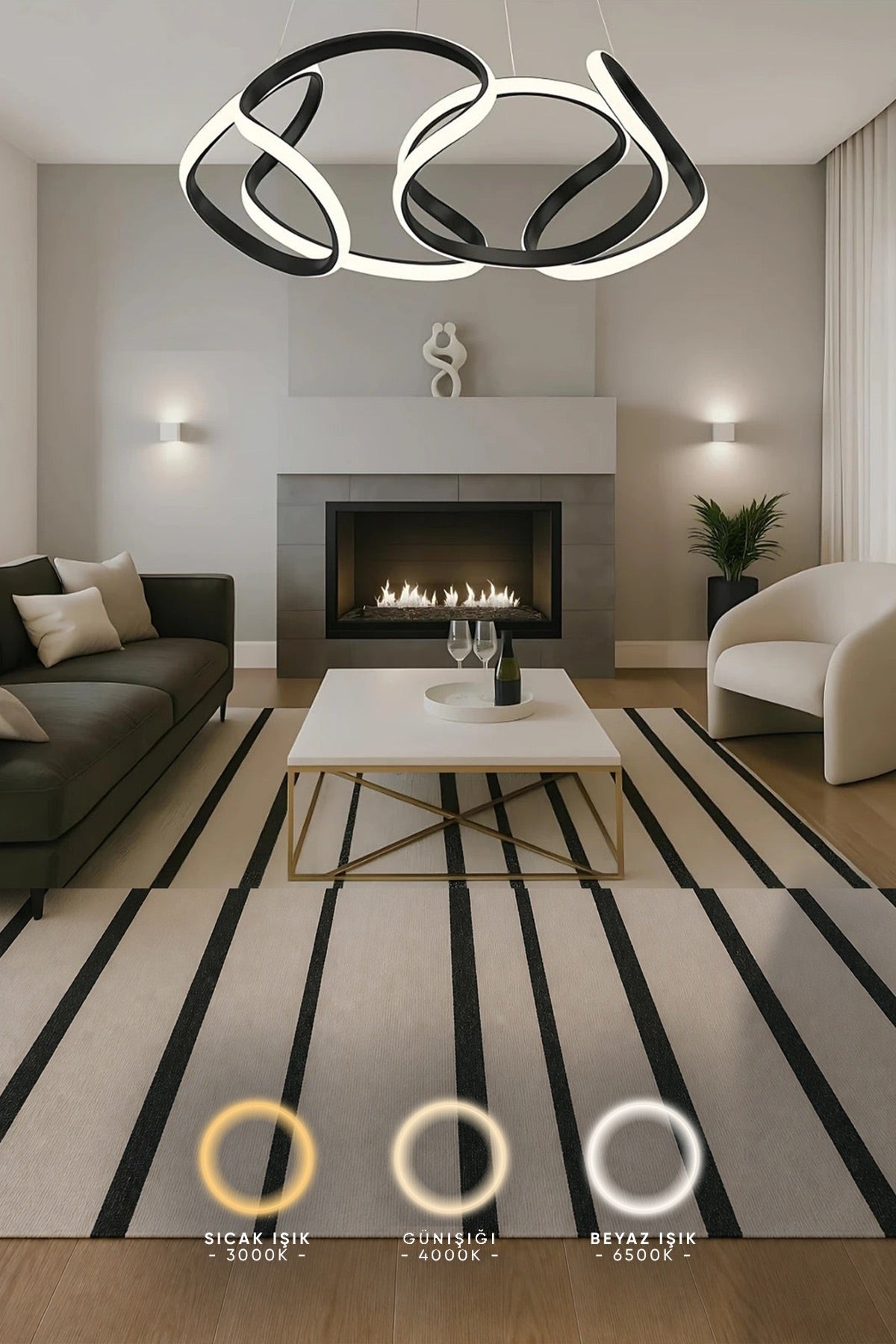 Artemis Siyah 3 Renk Ledli Sarkık Ledli Avize Modern Led Avize