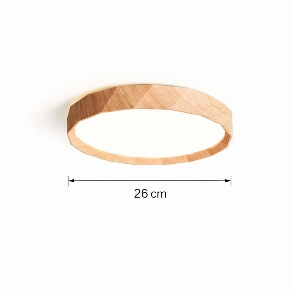 Antik Burma 26'Lık Meşe Ahşap Desenli Plafonyer 3 Renk Ledli Hol Antre Koridor Banyo Balkon Avizesi Ledli Avize Armatür - Çap 26 cm