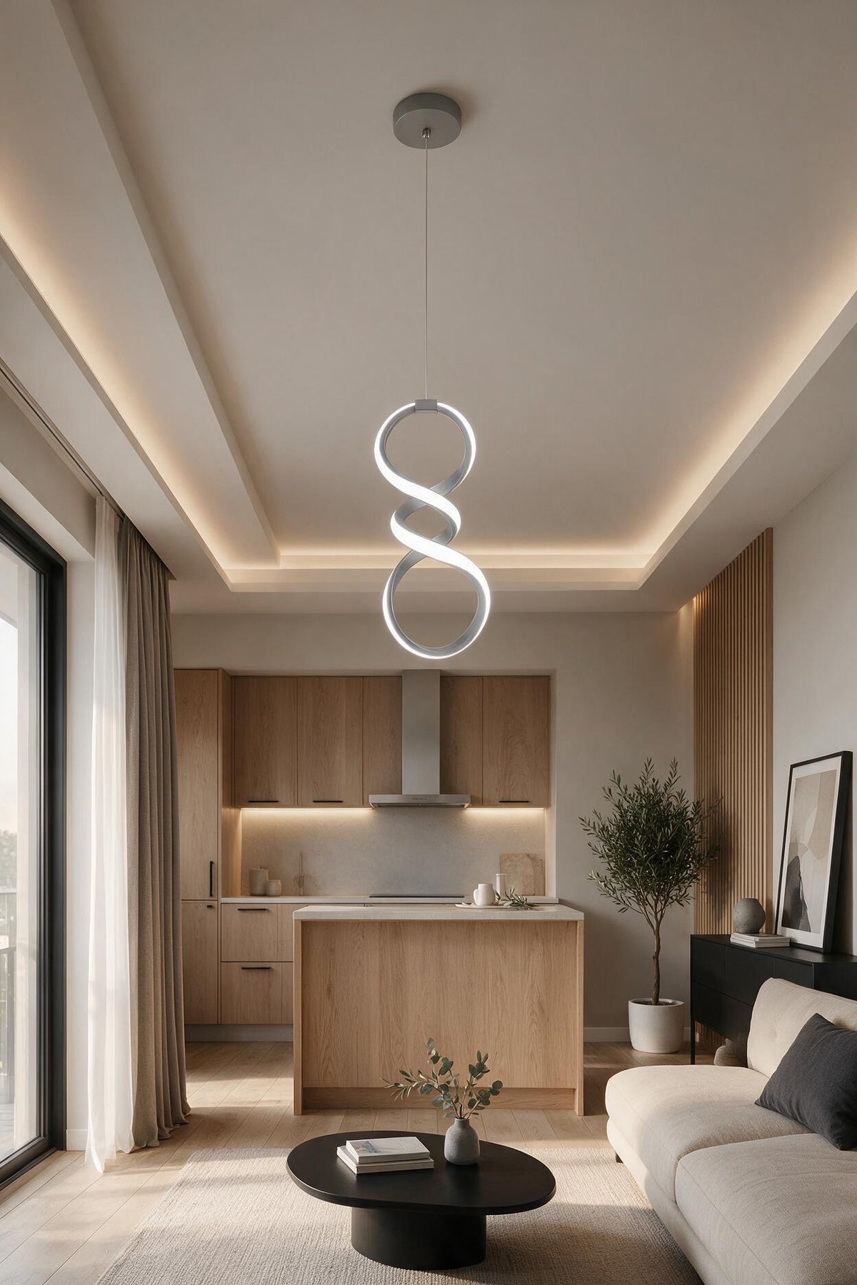 Bohem Gri Beyaz Işık Ledli Modern Sarkıt Led Avize