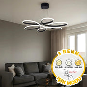 Lupin Siyah 3 Renk Ledli Sarkık Ledli Avize Modern Led Avize- Çap 60 cm