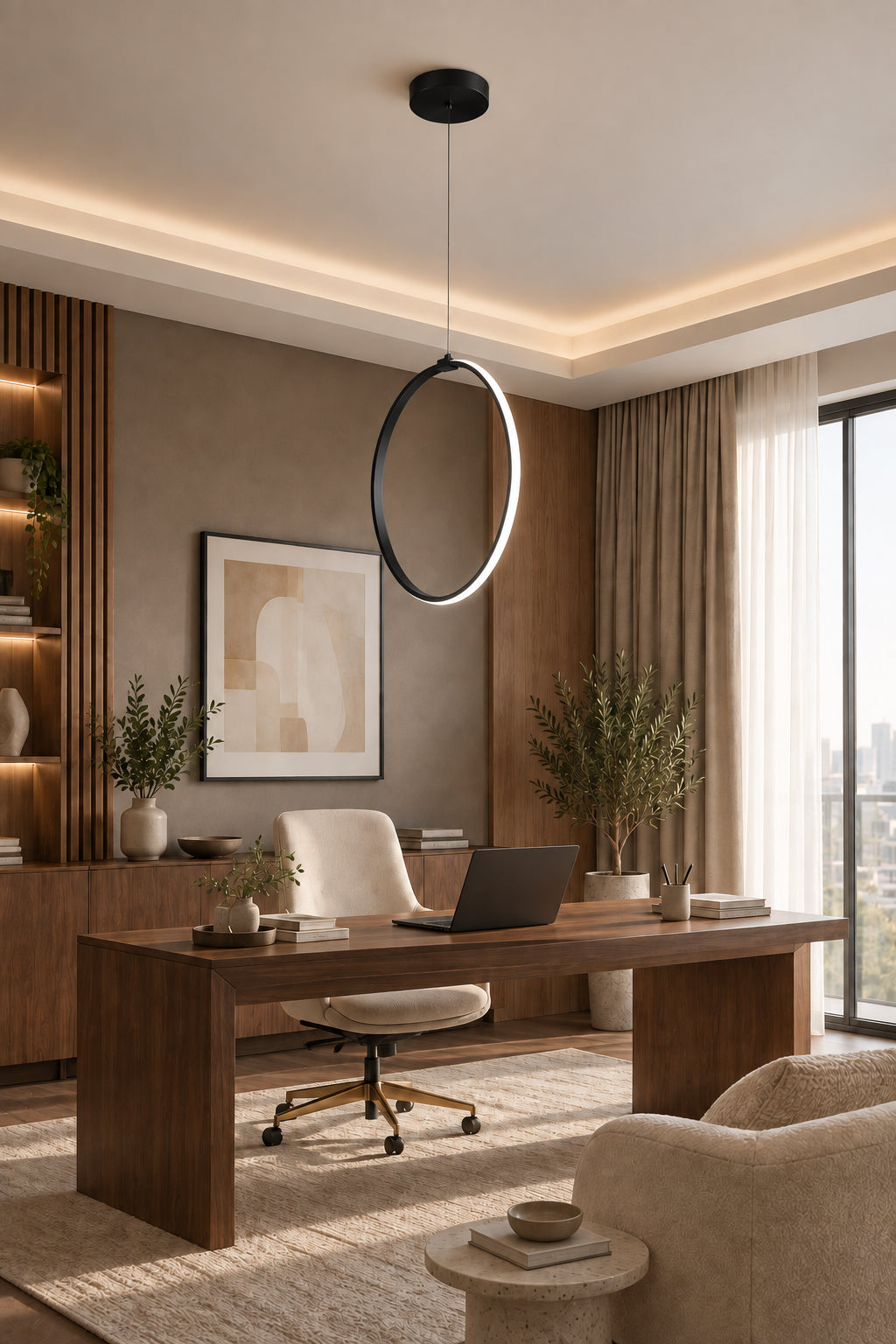 Rings Siyah Tekli Sarkıt Led Beyaz Işık Ultra Ledli Salon Mutfak Oda Hol Ledli Avize