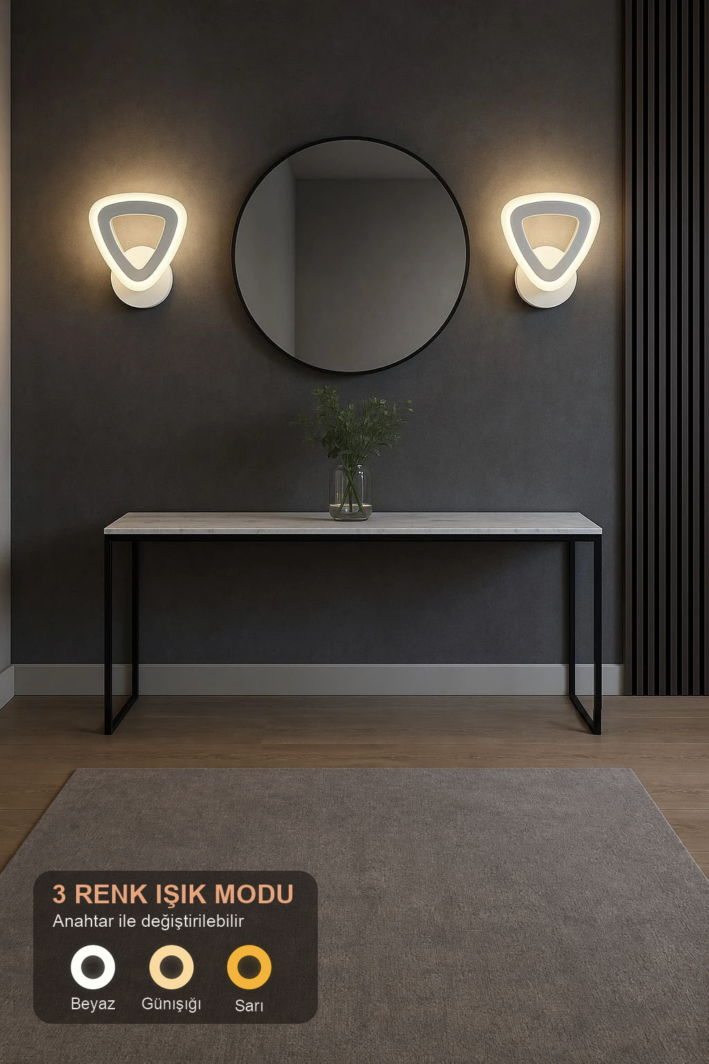 MS39006-1 Beyaz Mimari 3 Renk Ledli Modern Aplik-Takım 2 Adet