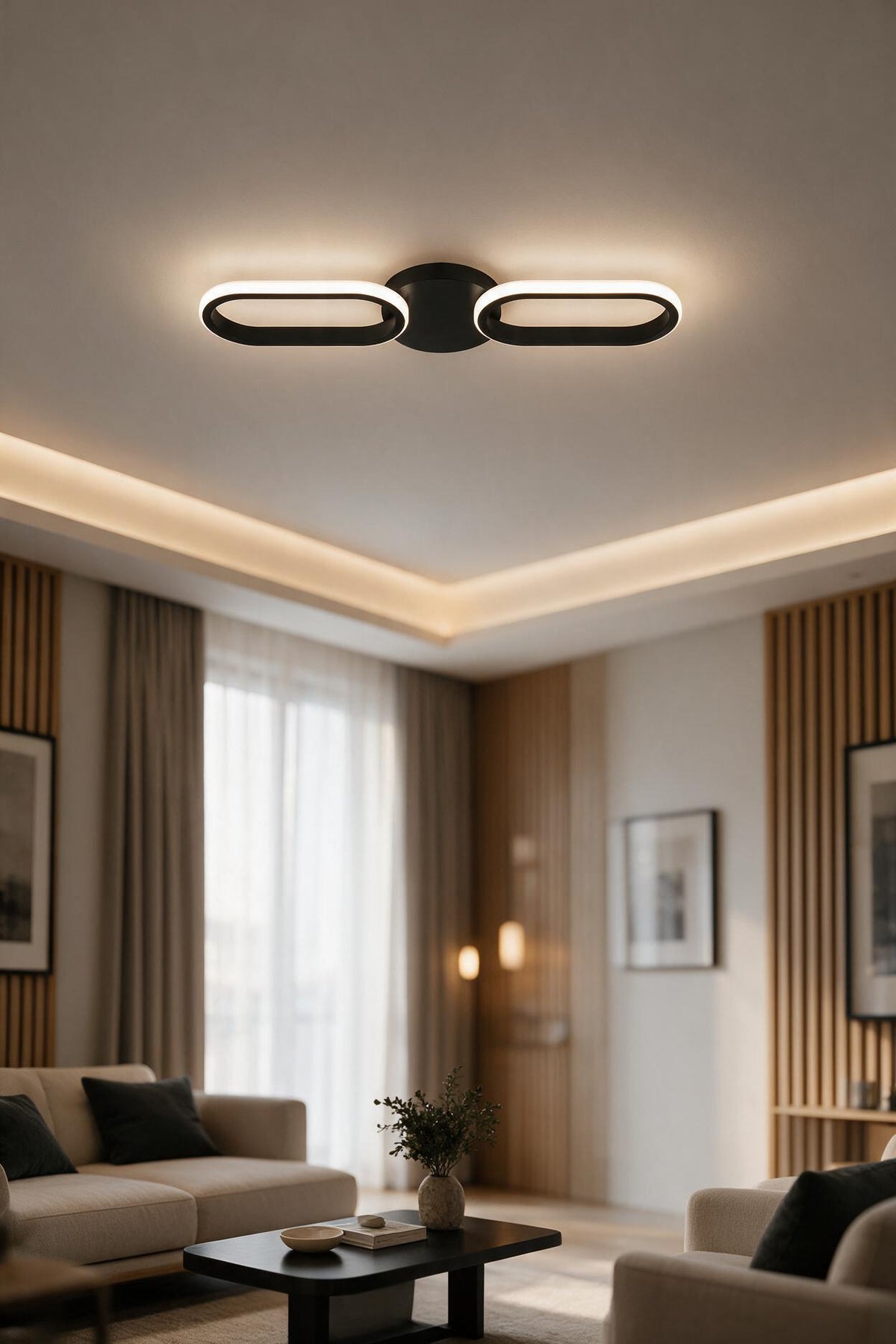 Hermes Modern Siyah 2'Li Plafonyer Ultra Power Beyaz Ledli Avize