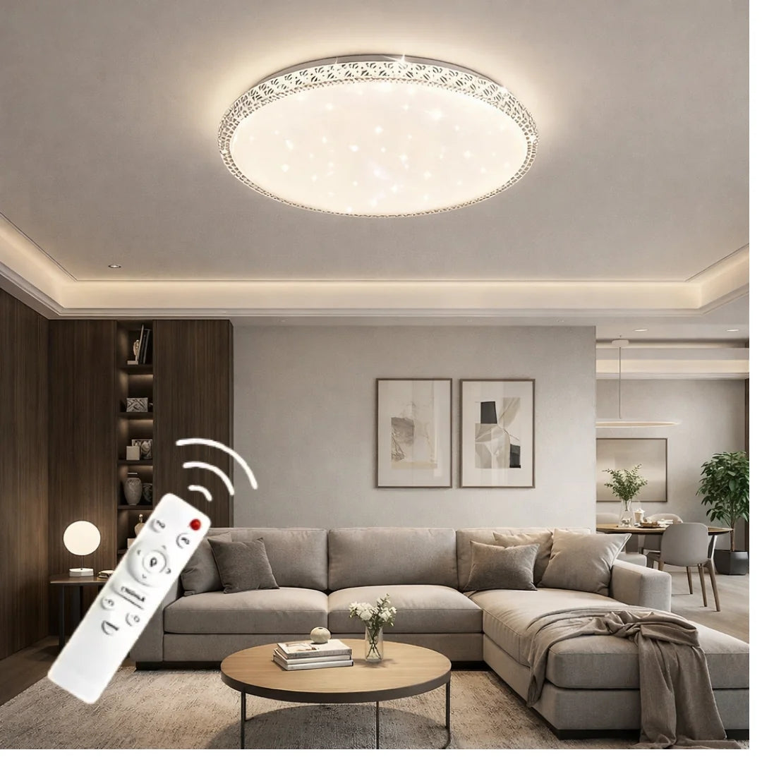 Bonita Cristalya Serisi 50'Lik Yuvarlak Uzaktan Kumandalı Dimmerli 3 Renk Ledli Plafonyer Ledli Avize Çap 50 cm