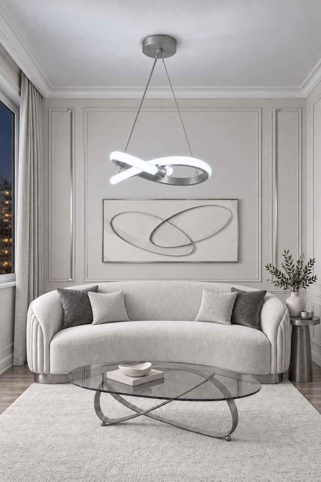 Modern Bonna Tekli Gri Sarkıt Led Beyaz Işık Power Ledli Salon Mutfak Oda Hol Ledli Avize