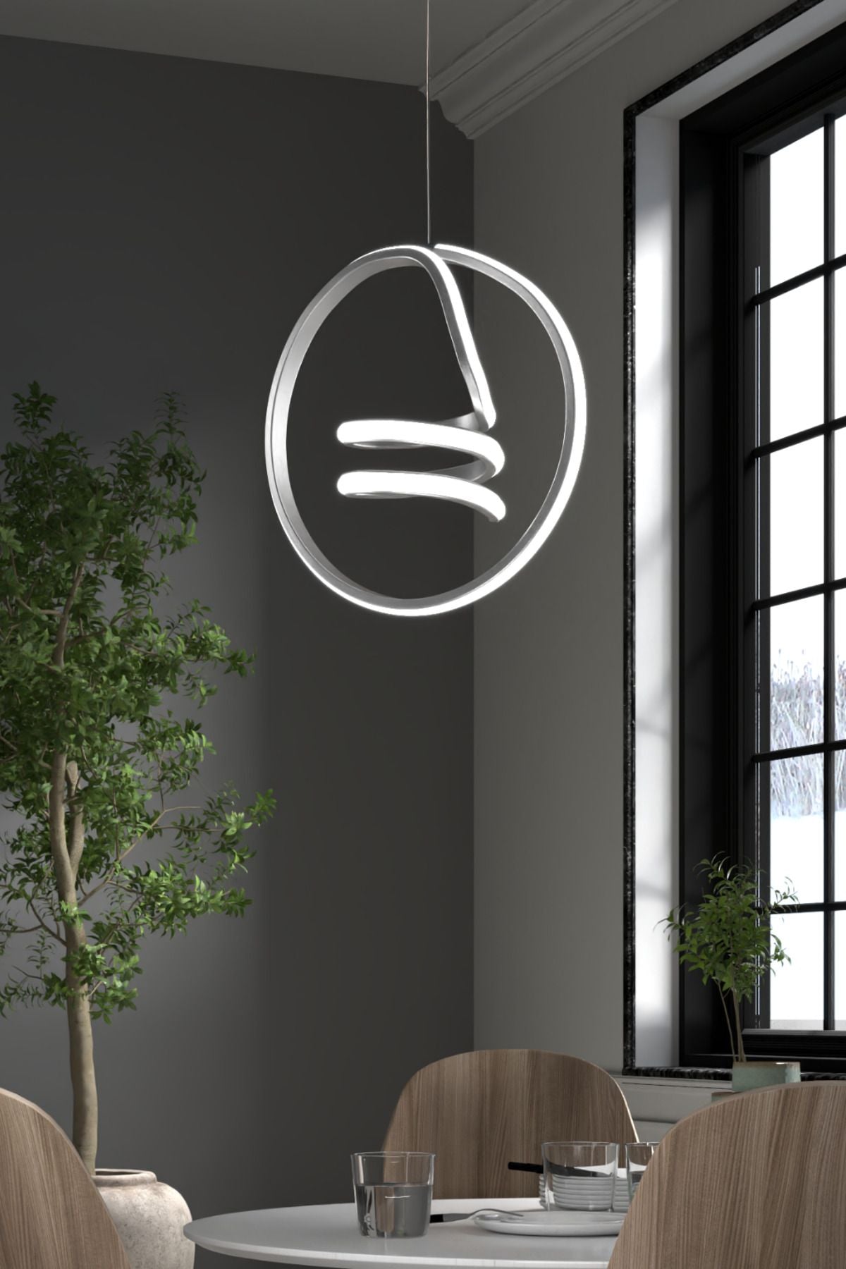 Venita Gri Tekli Sarkıt Led Beyaz Işık Ultra Ledli Salon Mutfak Oda Hol Ledli Avize