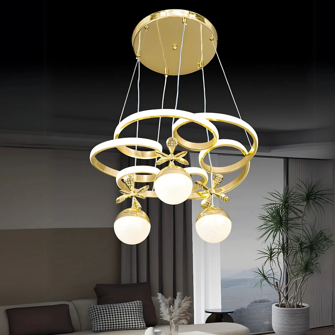 Malliva Gold Kaplama 3 Renk Ledli Modern Özel Tasarım Sarkıt Ledli Avize Led Avize