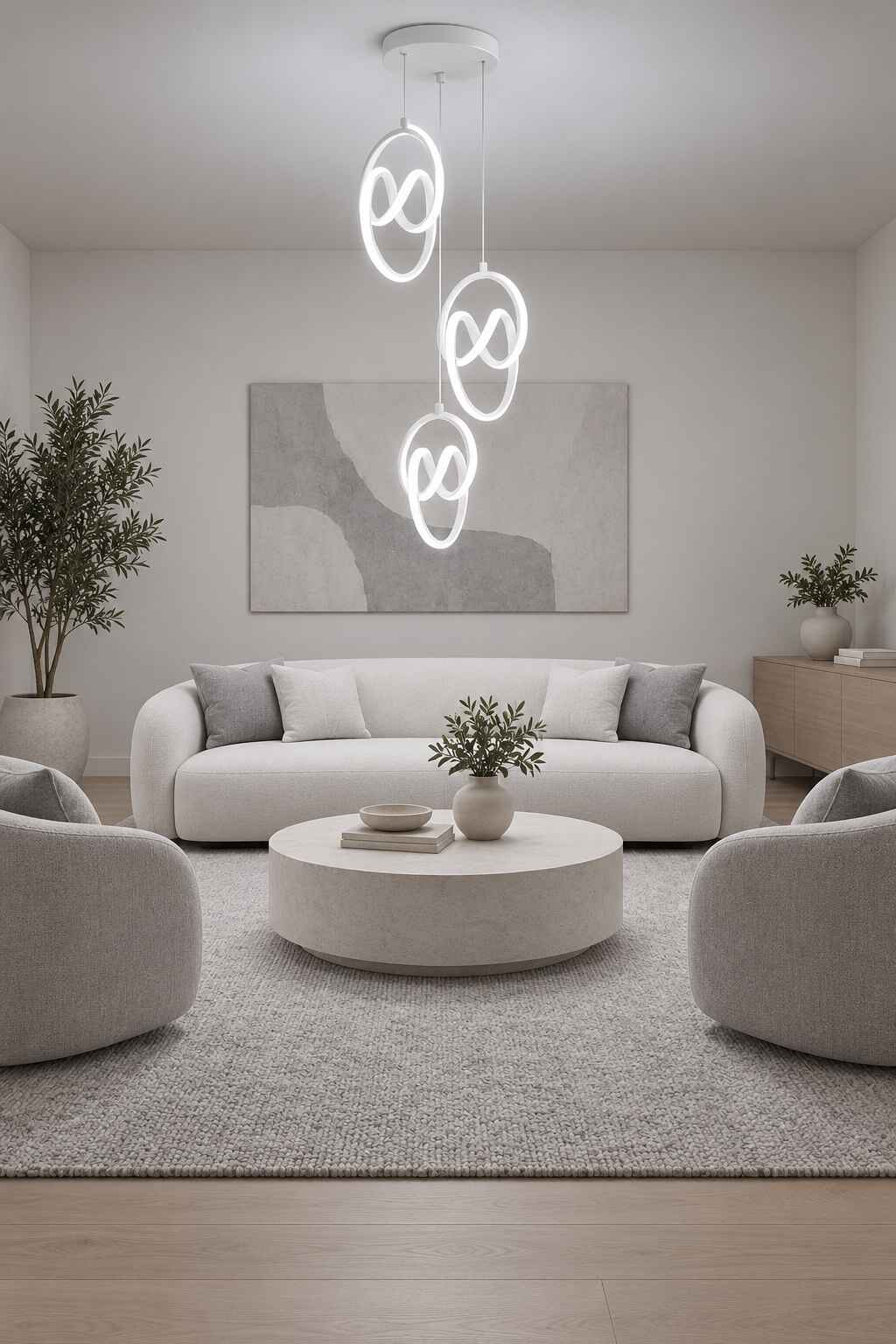 Trend 3'Lü Beyaz Sarkık Power Beyaz Ledli Avize Modern Led Avize