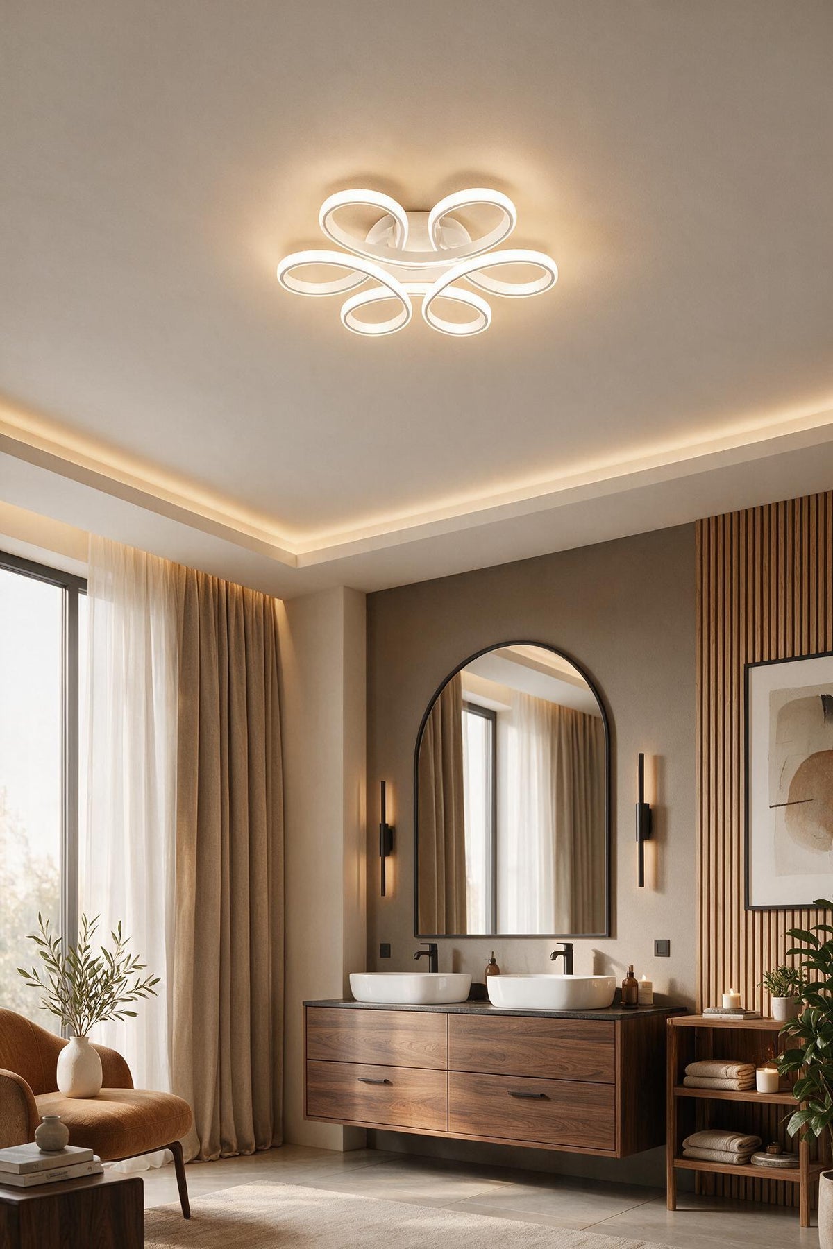 Papatya Beyaz Plafonyer 3 Renk Ledli Avize Modern Led Avize  - Çap 40 cm
