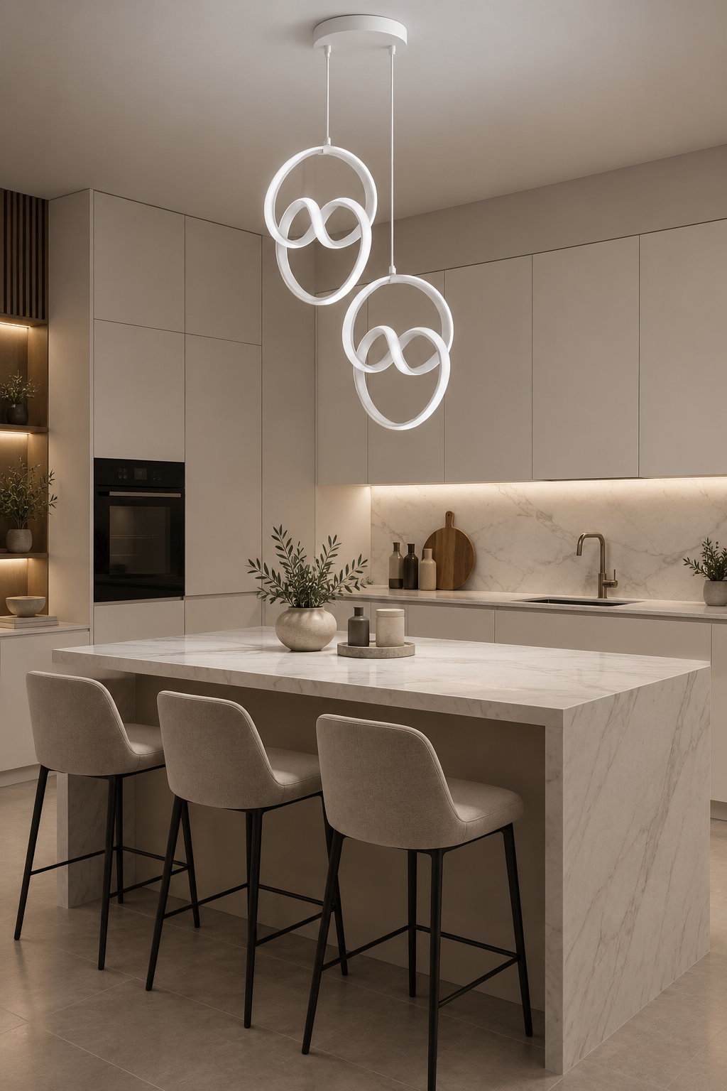 Trend 2'Li Beyaz Sarkık Power Beyaz Ledli Avize Modern Led Avize