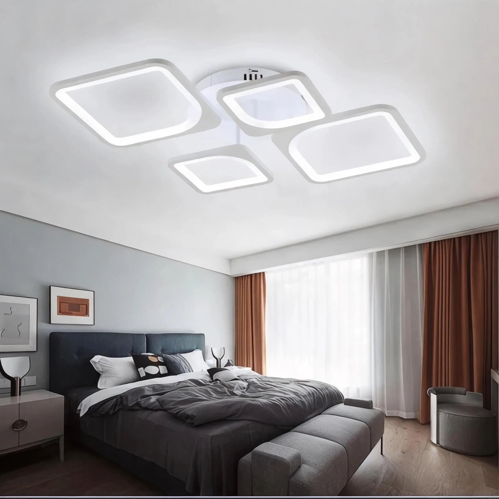 Reform-2+2 Beyaz Plafonyer Lüks Modern 4'LÜ 3 Renk Ledli Avize