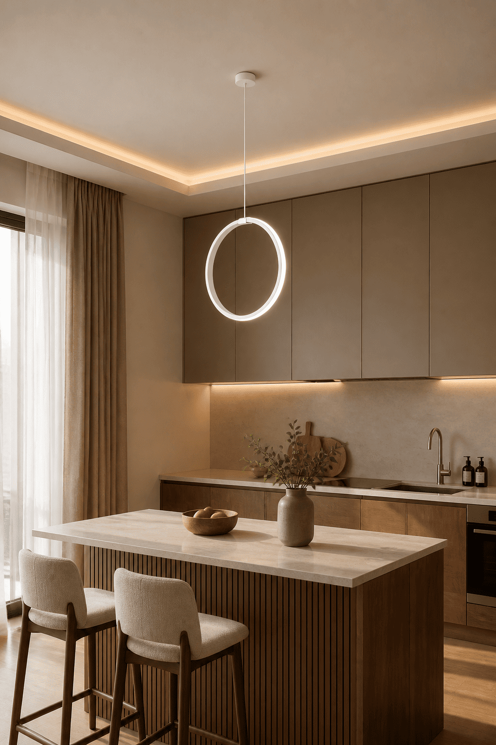 Rings Beyaz Tekli Sarkıt Led Günışığı Ultra Ledli Salon Mutfak Oda Hol Ledli Avize