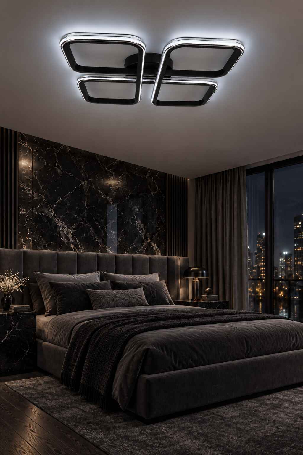 Riva Siyah Krom Çizgili 3 Renk Plafonyer  Led Avize