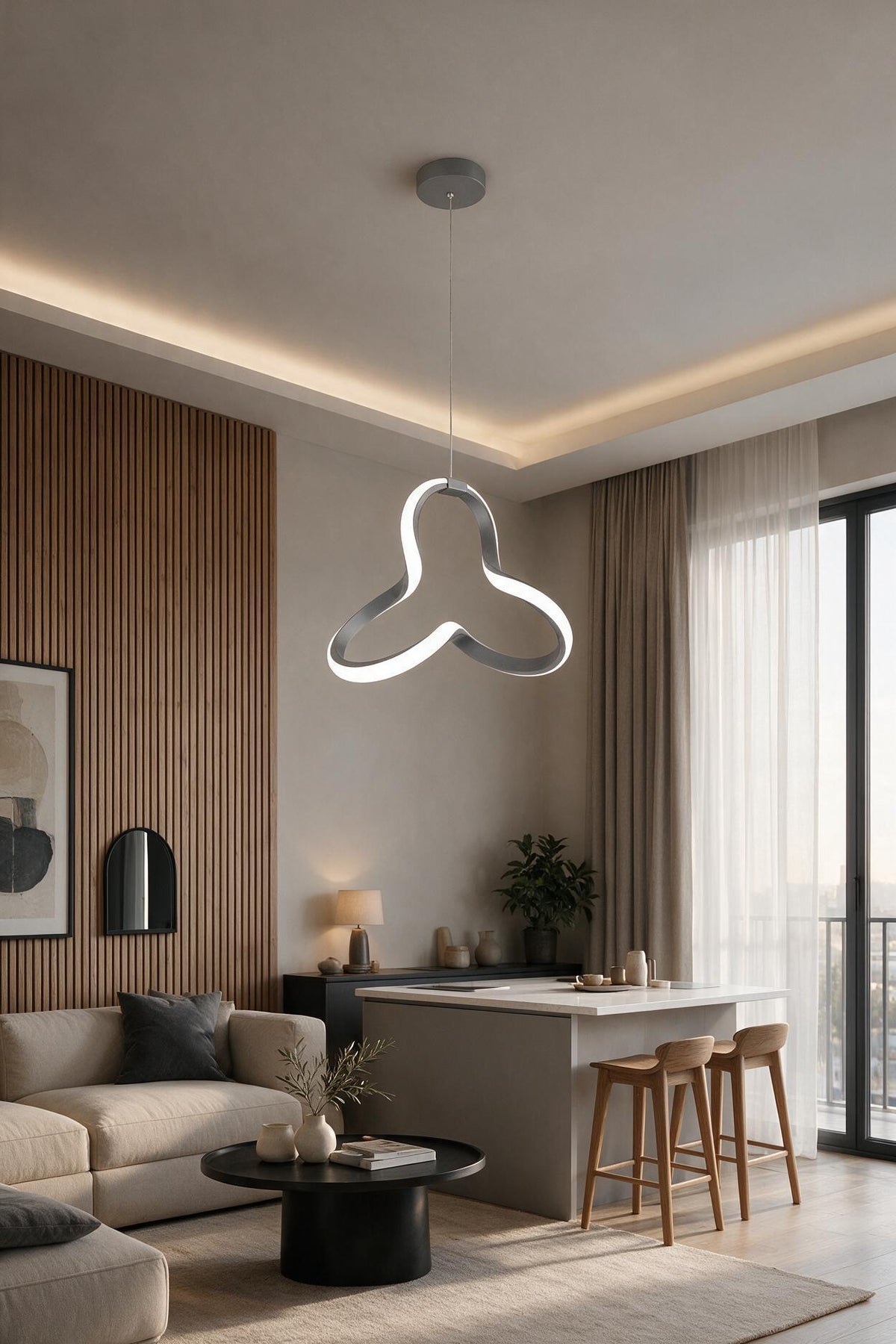 Clover Gri Tekli Sarkıt Beyaz Ledli Avize
