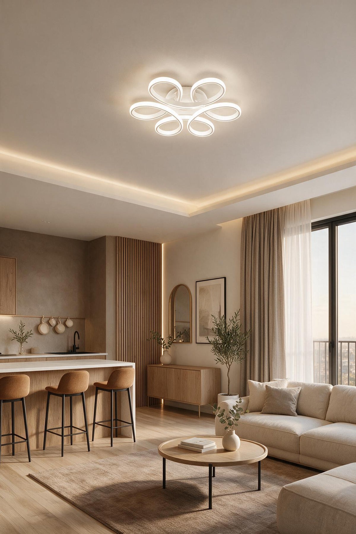 Papatya Beyaz Plafonyer 3 Renk Ledli Avize Modern Led Avize  - Çap 40 cm