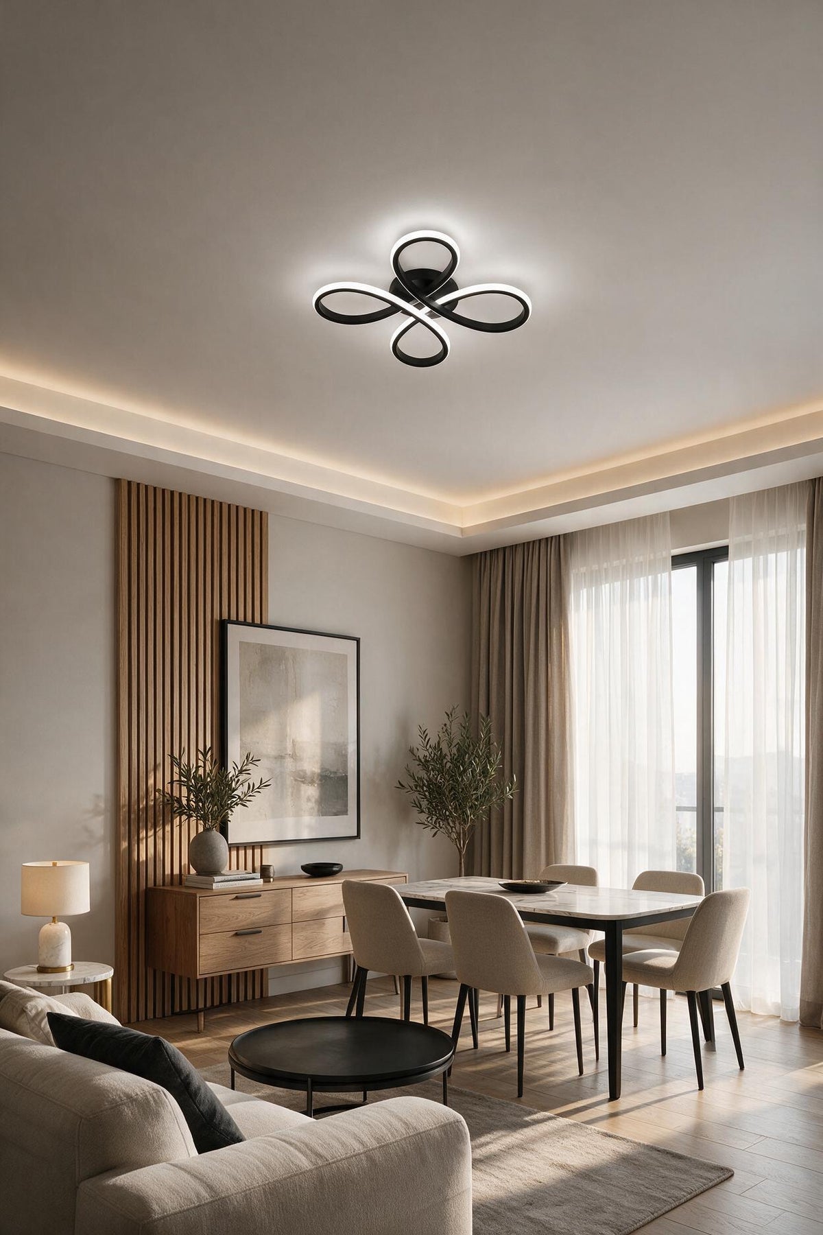 Salda Modern Siyah Plafonyer Ultra Power Beyaz Ledli Avize - Çap 40 cm