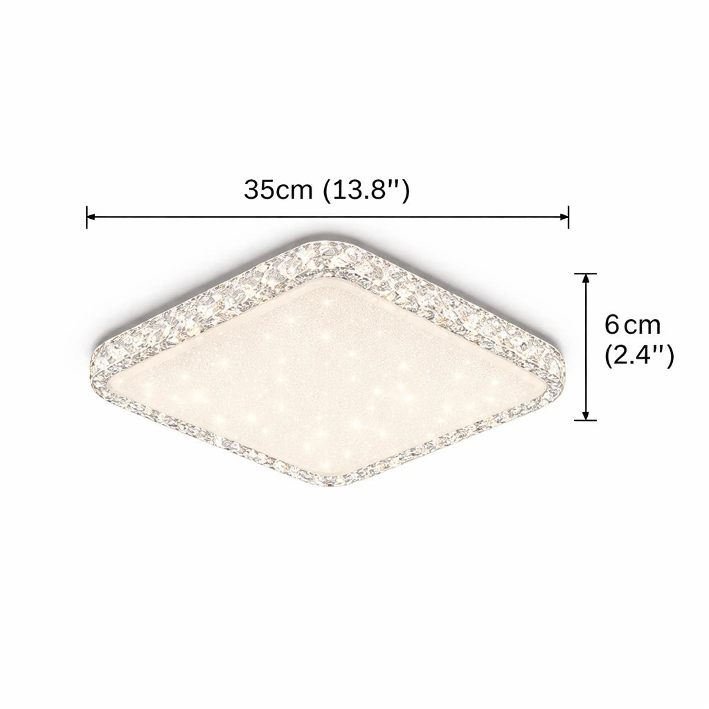 Bonita Cristalya Serisi 35'Lük Kare Uzaktan Kumandalı Dimmerli 3 Renk Ledli Plafonyer Ledli Avize Çap 35 cm
