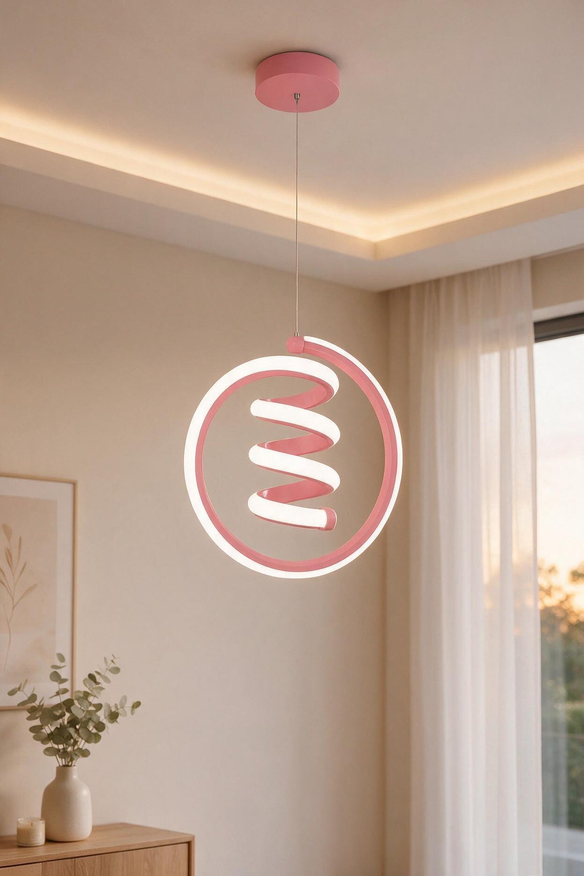 Venita Pembe Tekli Sarkıt Led Beyaz Işık Ultra Ledli Salon Mutfak Oda Hol Ledli Avize