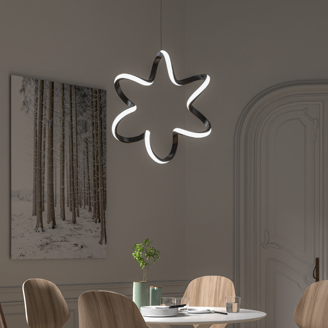 Yıldız Siyah Tekli Sarkıt Led Beyaz Işık Ultra Ledli Salon Mutfak Oda Hol Ledli Avize