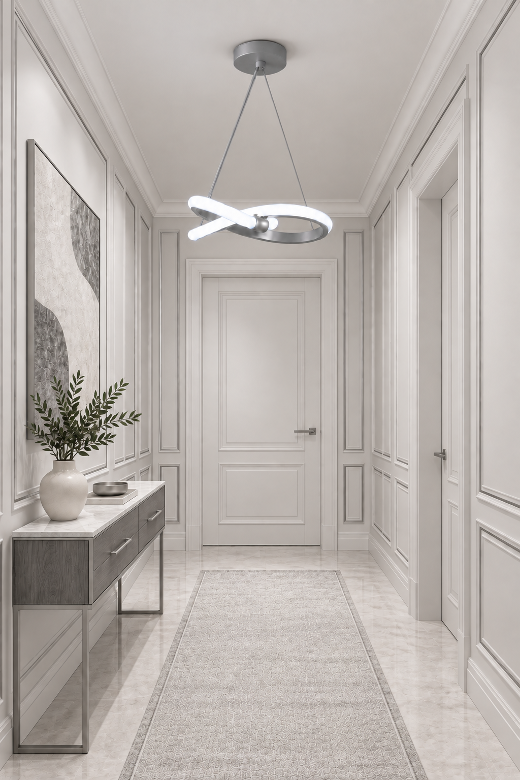 Modern Bonna Tekli Gri Sarkıt Led Beyaz Işık Power Ledli Salon Mutfak Oda Hol Ledli Avize