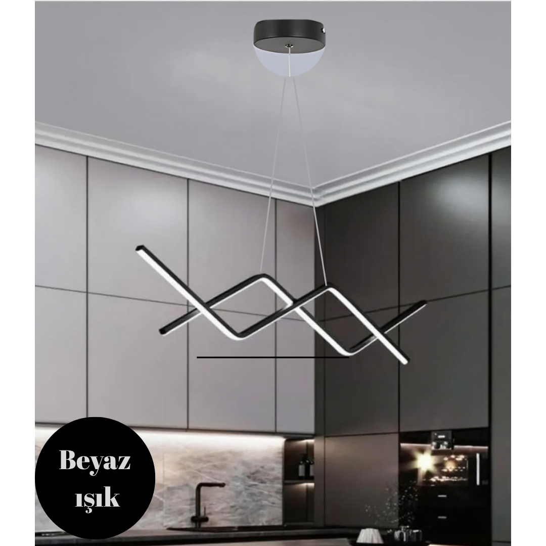 Raha Siyah Modern Sarkıt Beyaz Ledli Avize