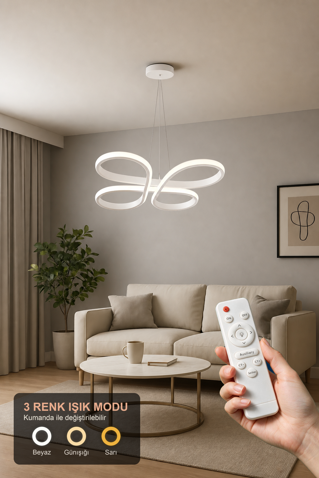 Bohem Beyaz Sarkık 3 Renk Ledli Avize Modern Led Avize