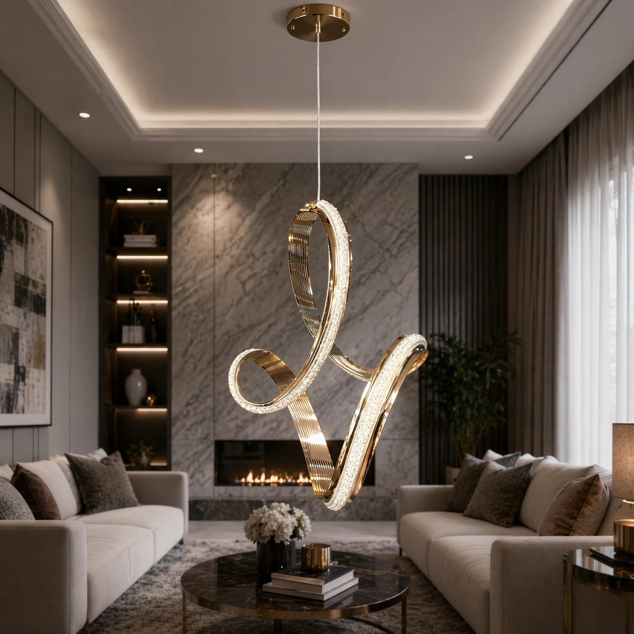 Maisa Premium Lüks Cristalya Serisi Orjinal Gold Kaplamalı Premium Kalın Çizgili Kasalı 3 Renk Ledli Sarkık Ledli Avize Modern Led Avize