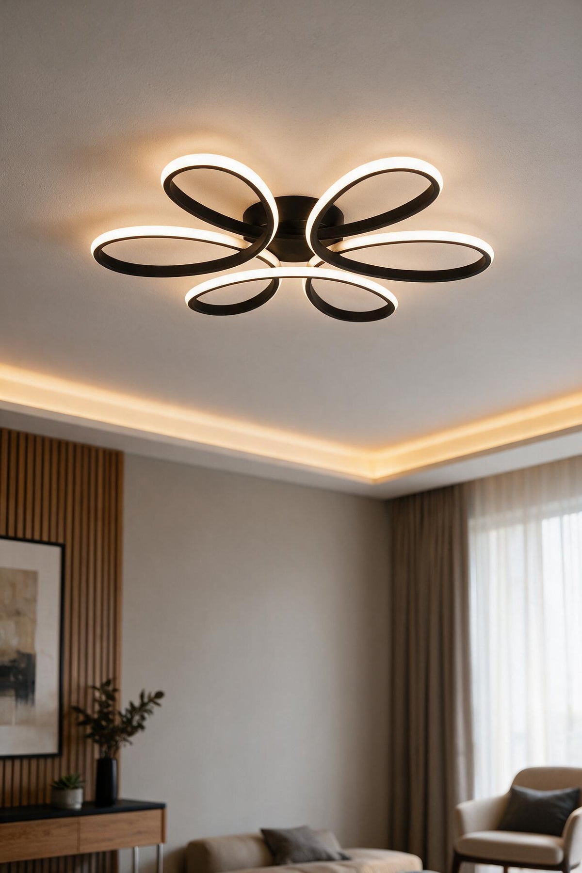 Linup Modern Siyah Plafonyer Tavana Sıfır Beyaz Işık Salon Mutfak Yatak Odası Led Avize
