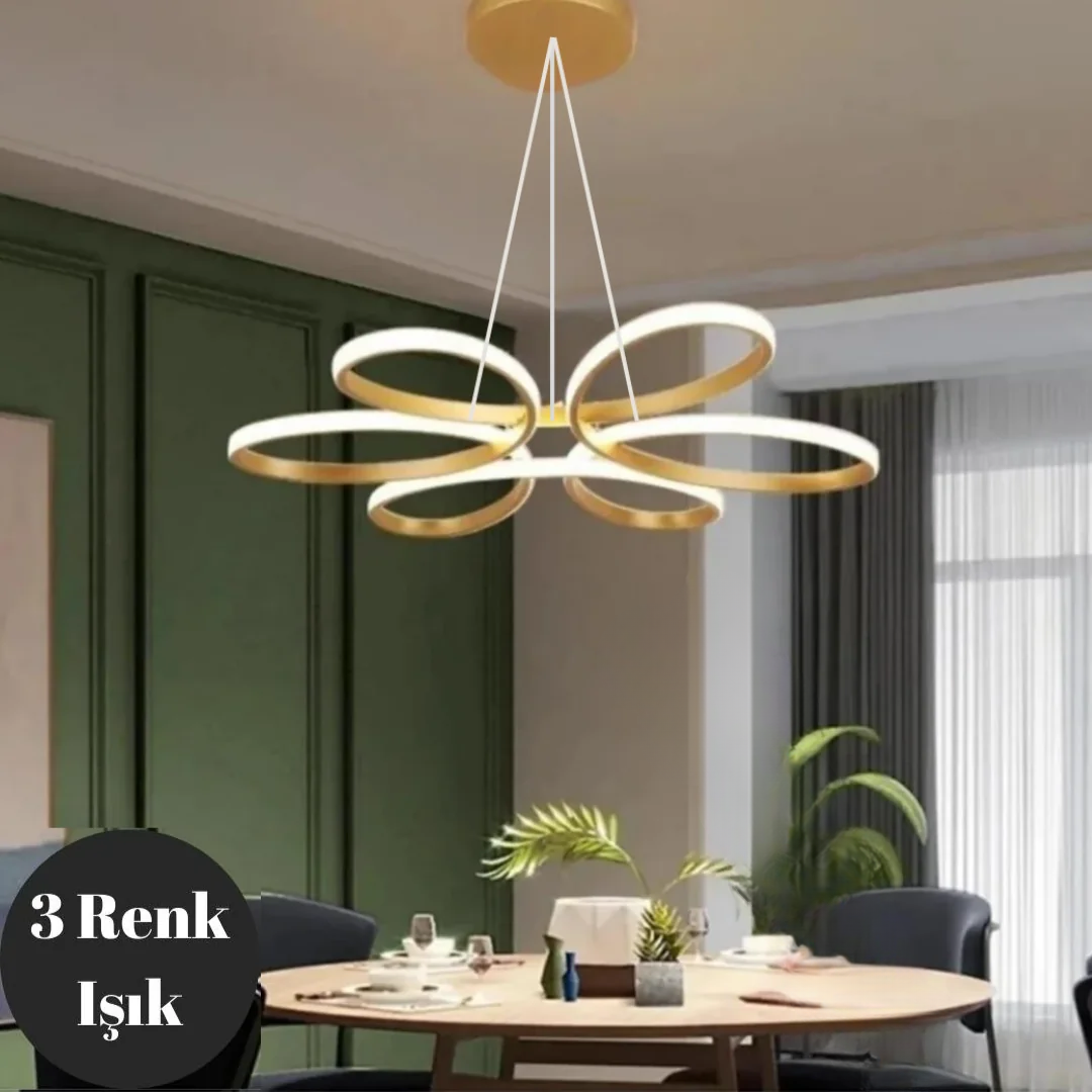 Nipul Eskitme Sarkıt Modern Ultra Süper 3 Renk Işıklı Ledli Avize